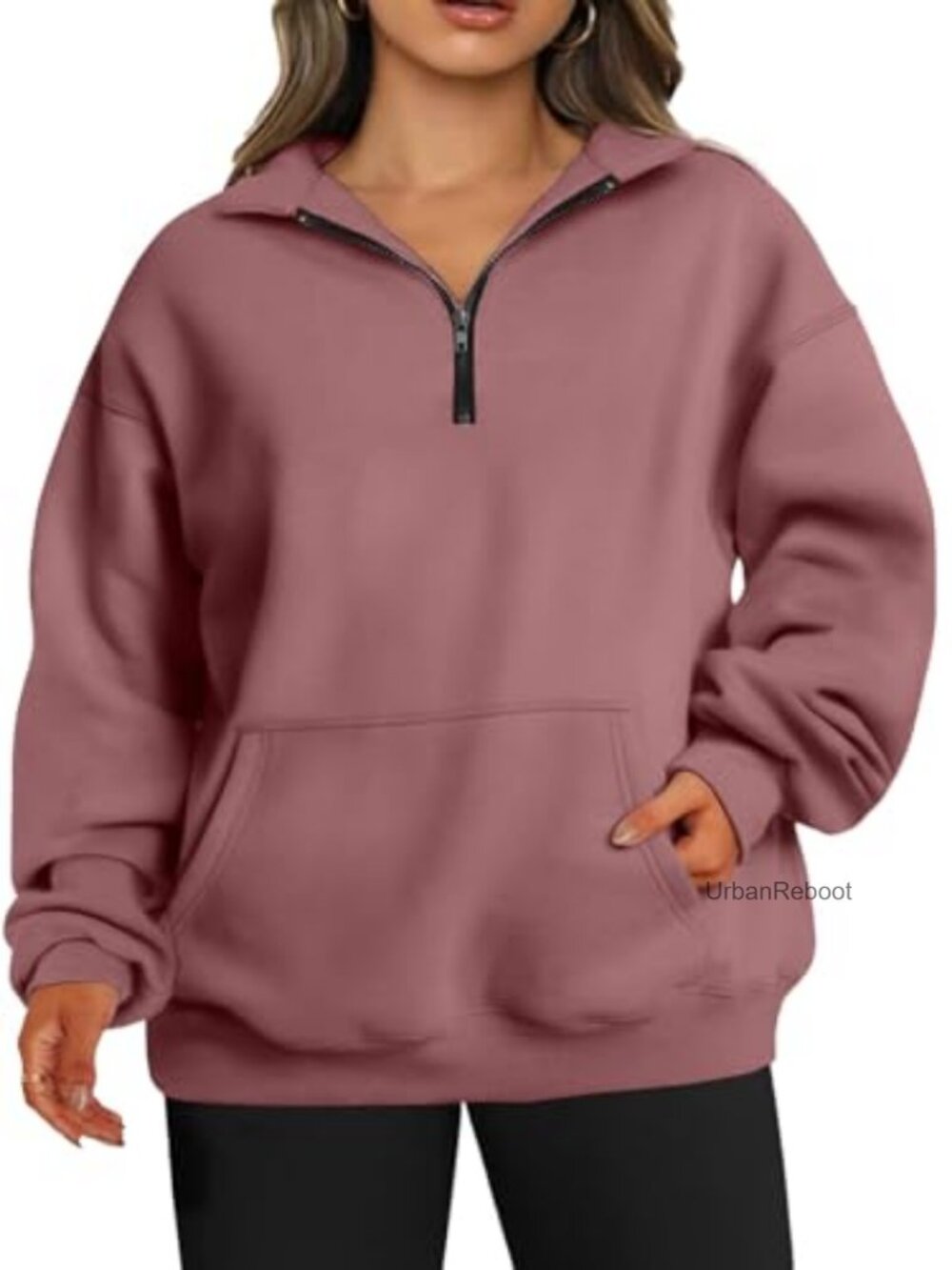 Plus Size Half Zip Sweatshirt Drop Shoulder Kangaroo Pocket Long Sleeve Pullover